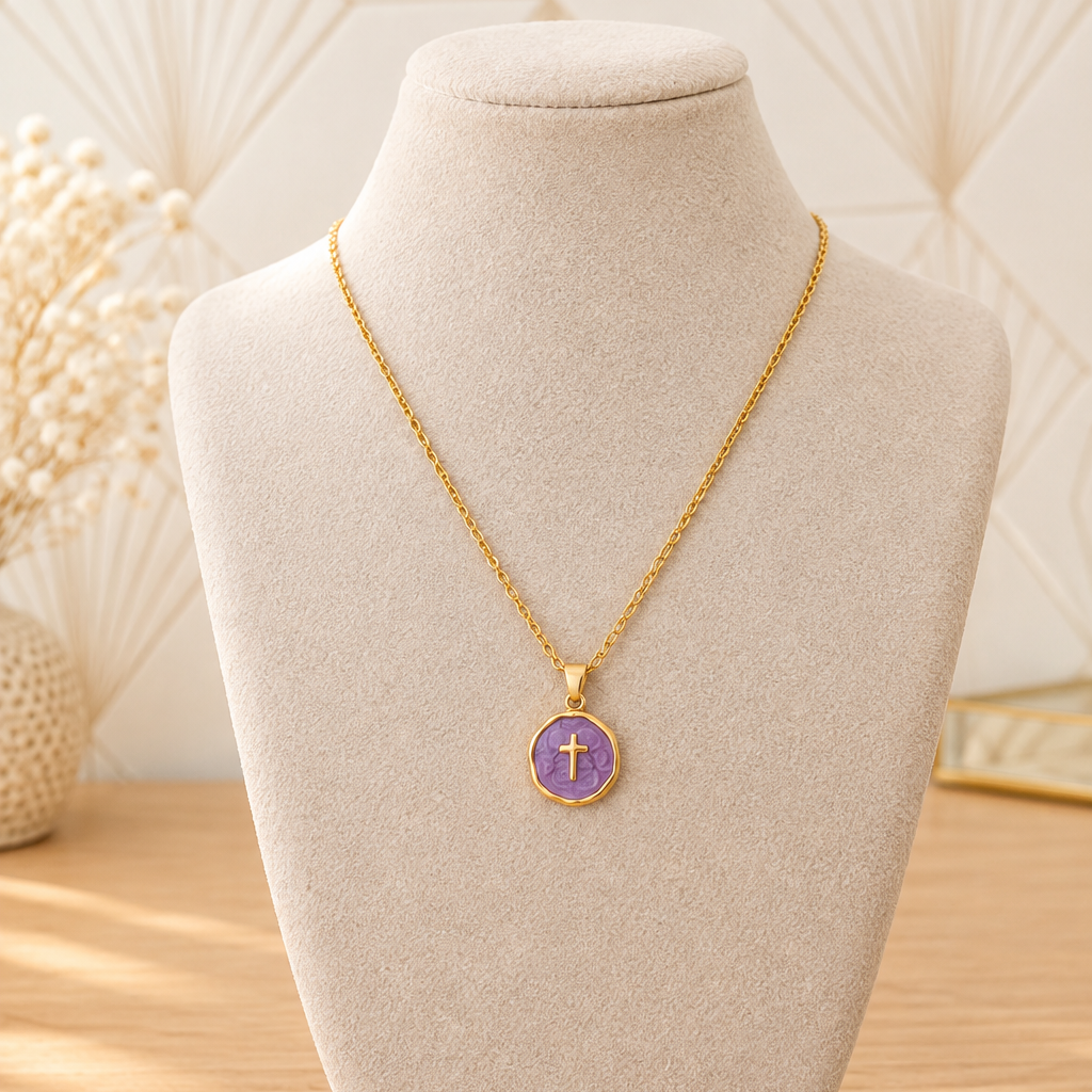Collier - Croix violette