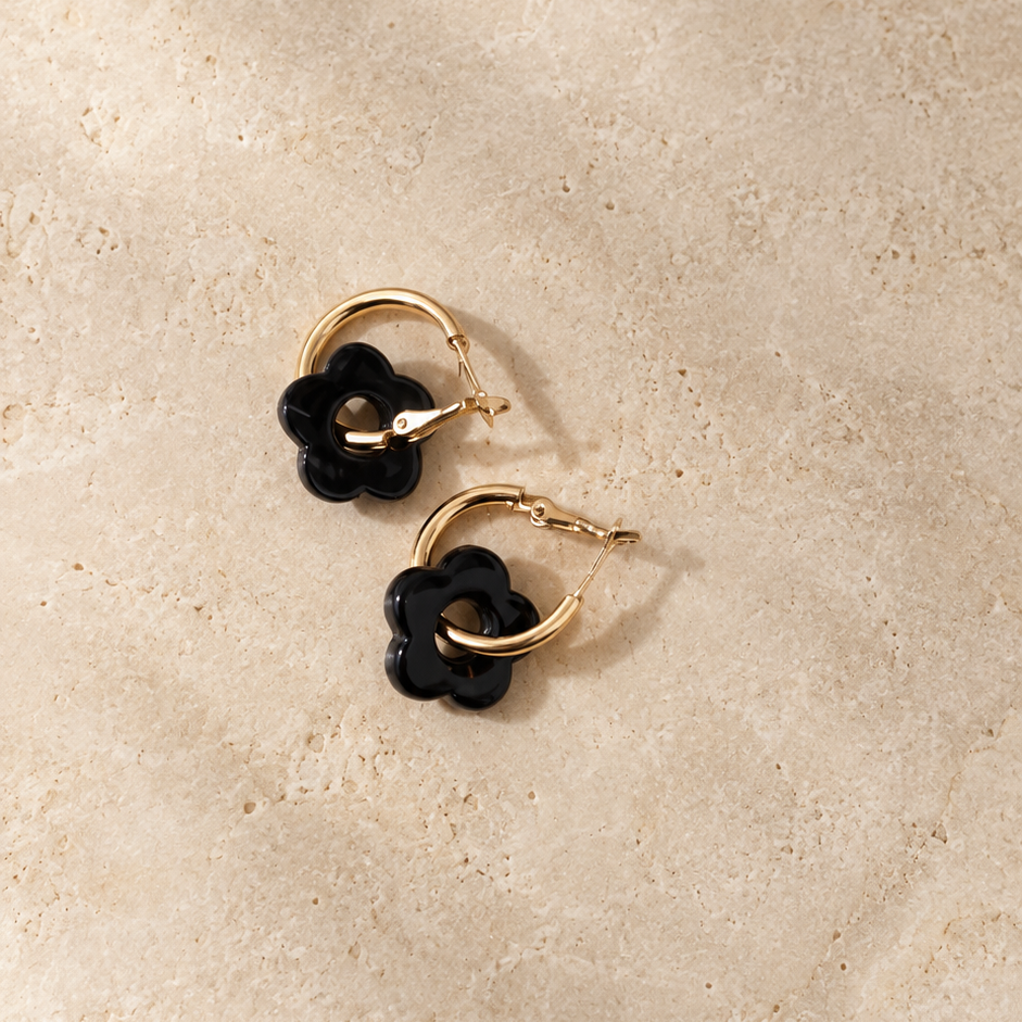 Boucle d'oreille - Fleur black