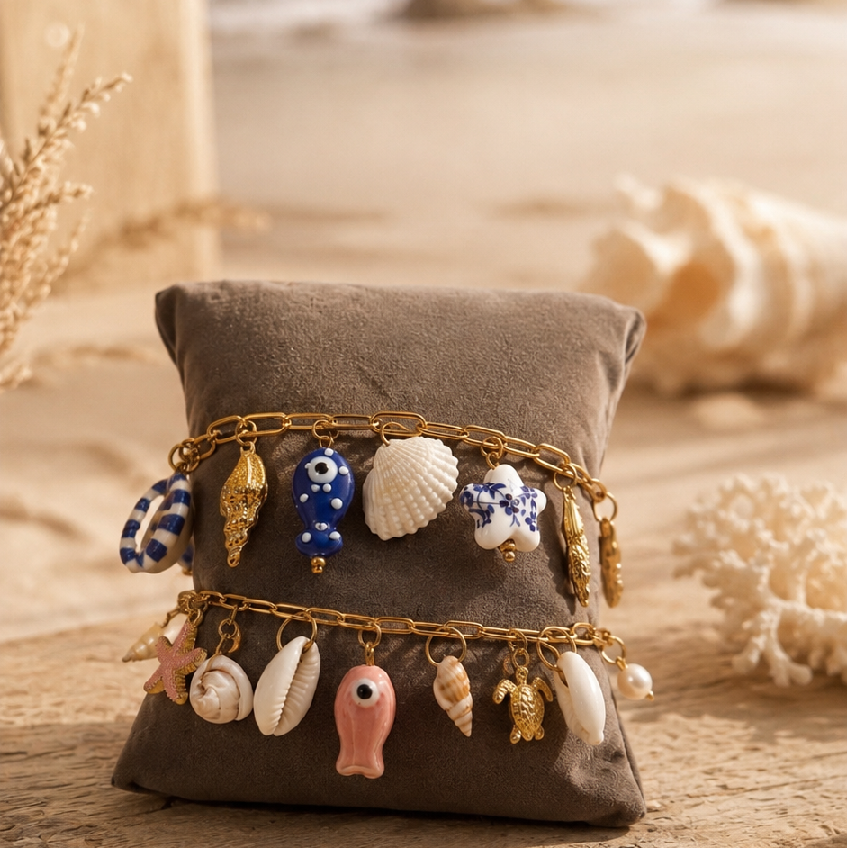 Bracelet breloques bleu & or – Inspiration marine