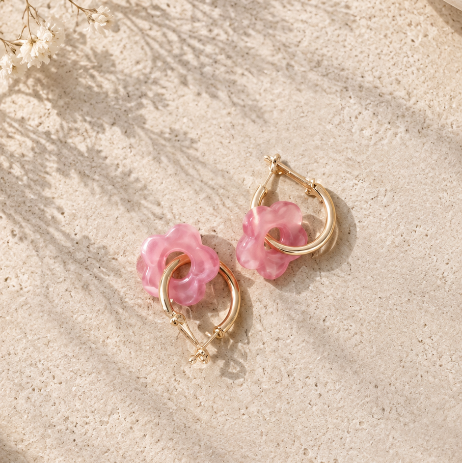 Boucle d'oreille - rose bonbon