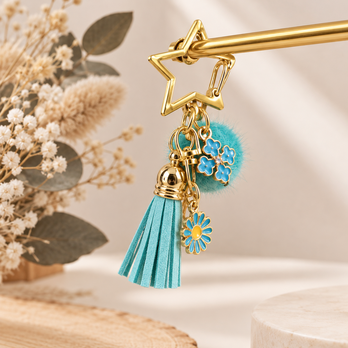 Bijoux de sac - bleu pompom